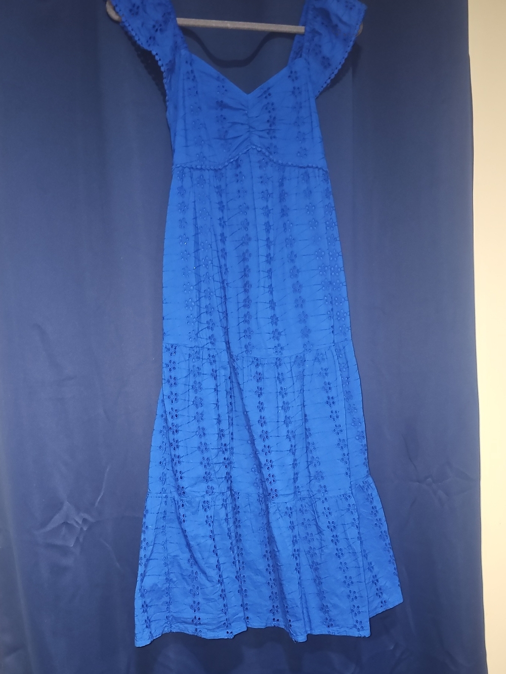 Japna Cobalt Blue Eyelet Maxi Dress with Flutter Sleeves